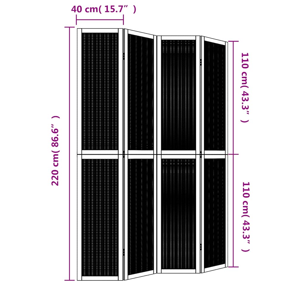 Divisorio Ambienti 4 Pannelli Marrone Legno Massello Paulownia