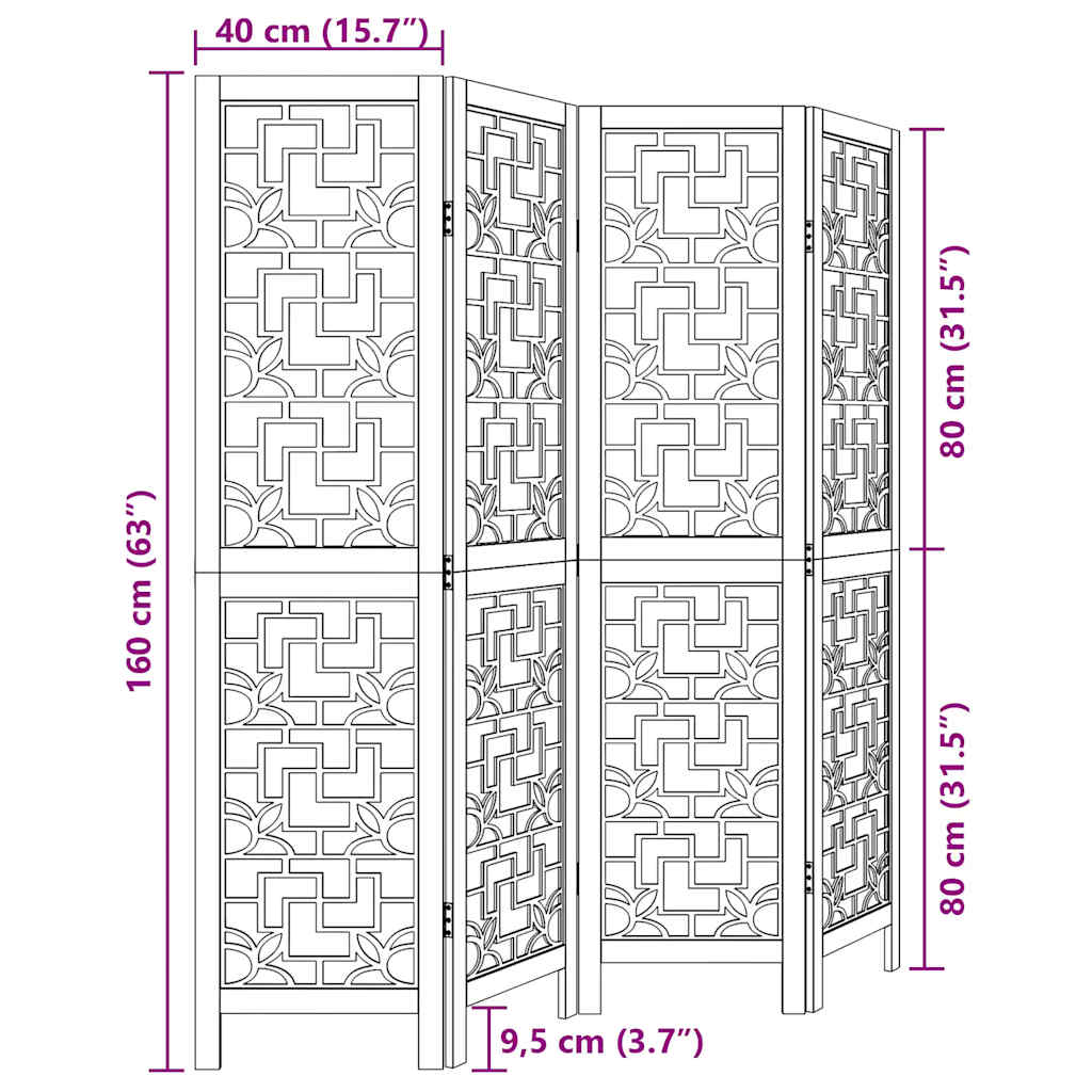 Divisorio Ambienti 4 Pannelli Marrone Legno Massello Paulownia - homemem39