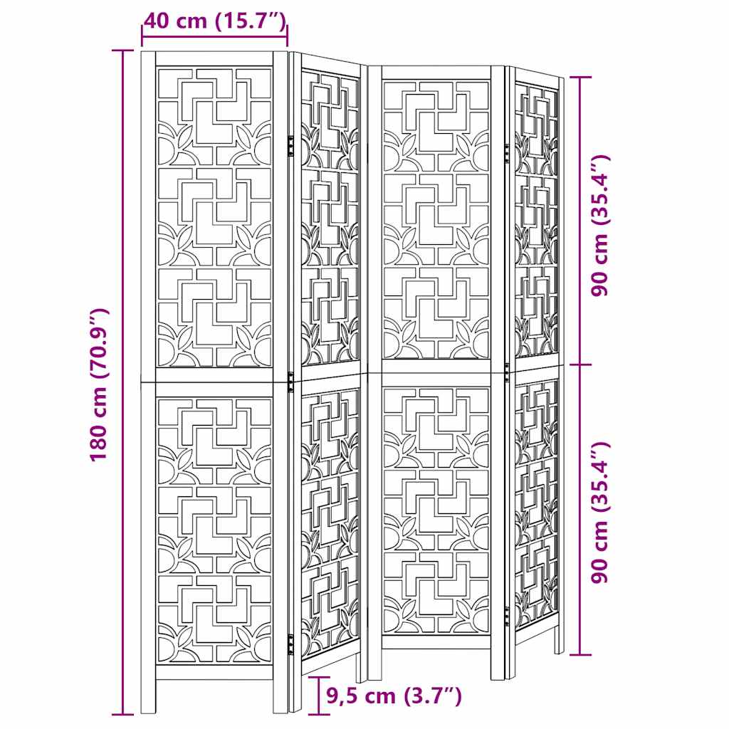 Divisorio Ambienti 4 Pannelli Marrone Legno Massello Paulownia - homemem39