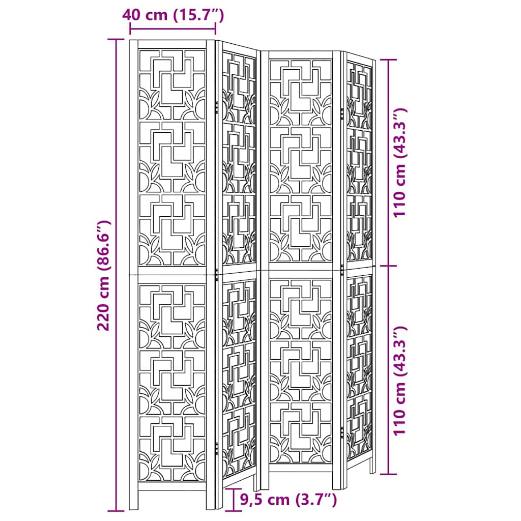 Divisorio Ambienti 4 Pannelli Marrone Legno Massello Paulownia - homemem39