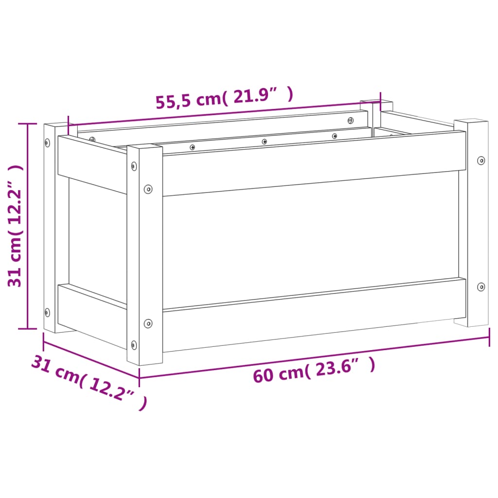 Fioriera da Giardino 60x31x31 cm in Legno Massello di Pino | homemem39