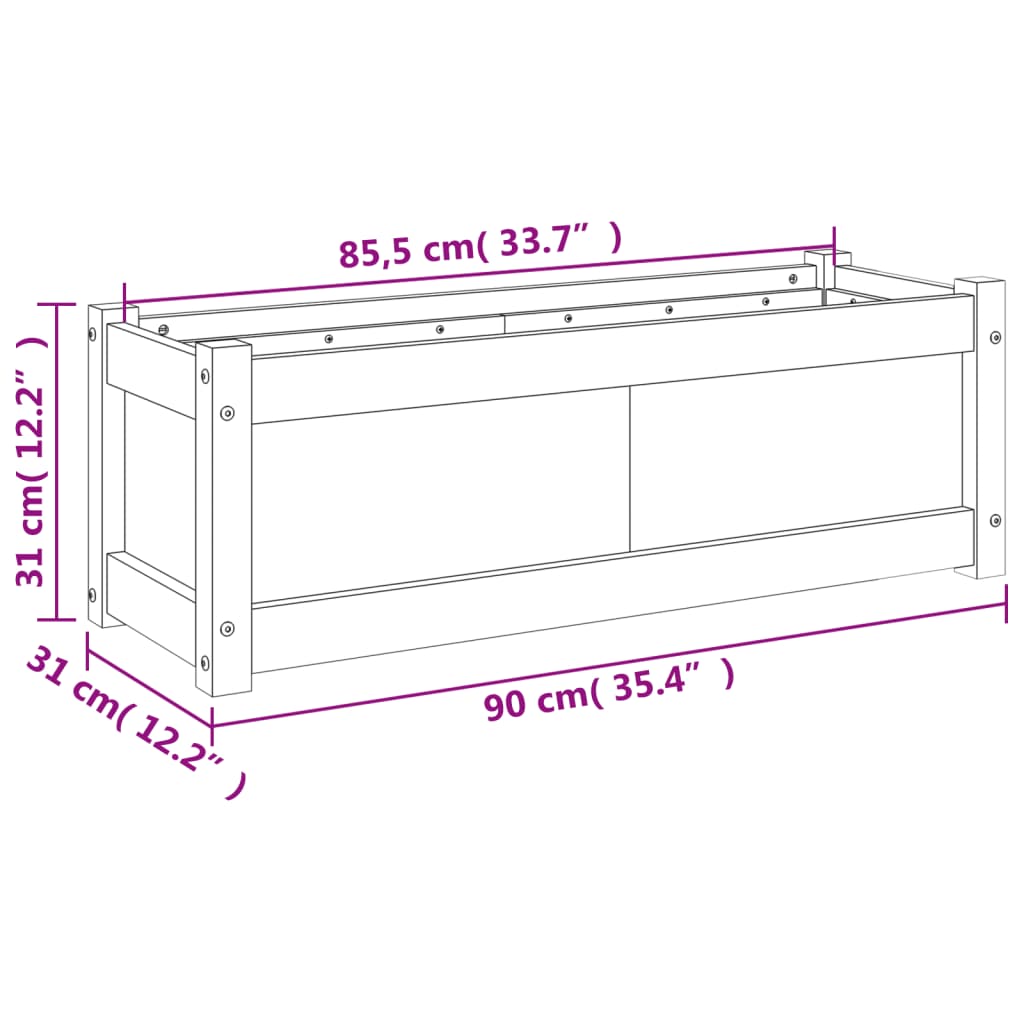 Fioriera da Giardino 90x31x31 cm in Legno Massello di Pino | homemem39