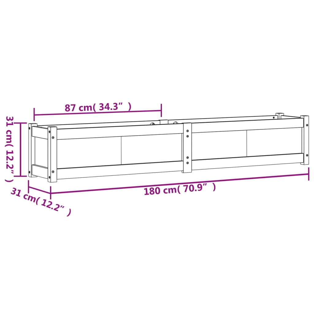 Fioriera Giardino Marrone Cera 180x31x31 cm Legno Massello Pino | homemem39