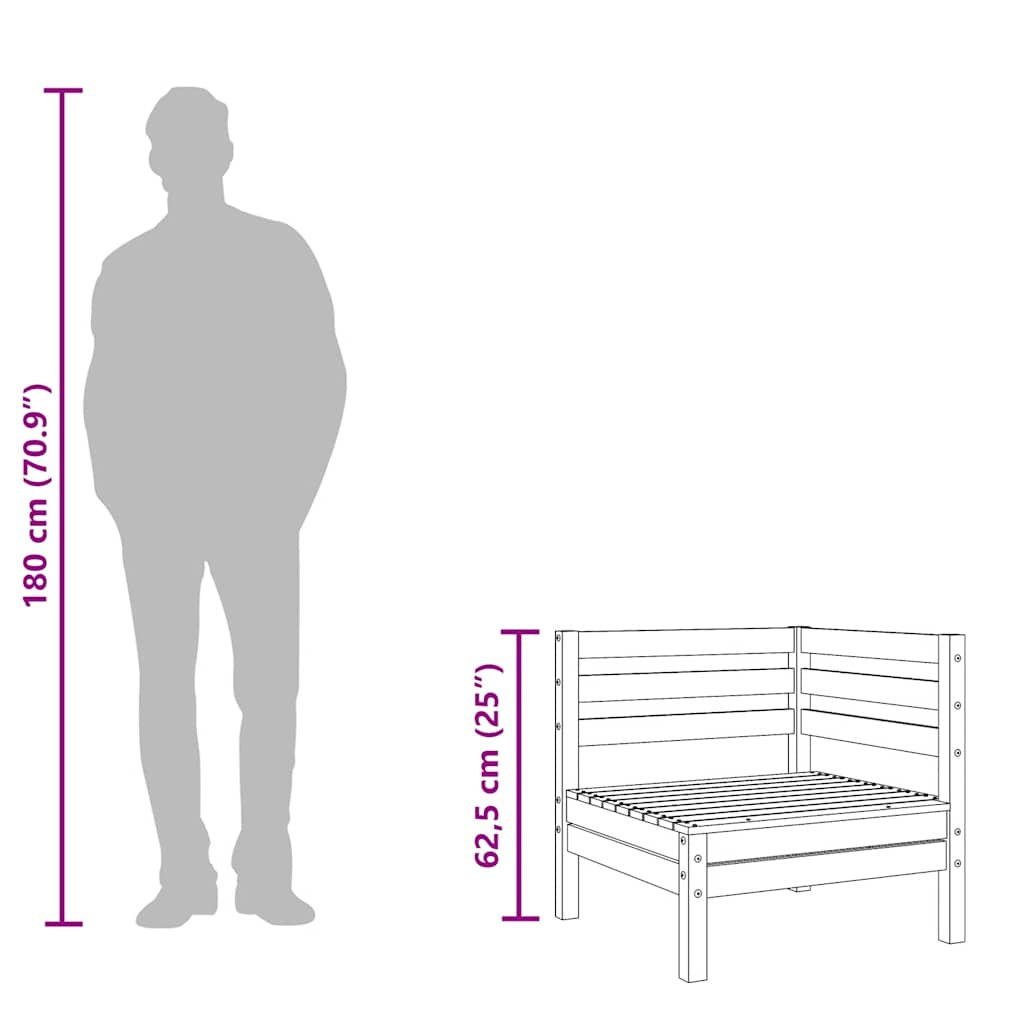 Divano da Giardino a 3 Posti in Legno Massello di Pino Bianco