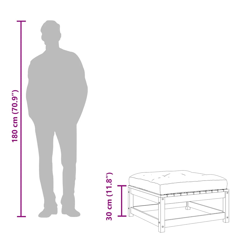 Poggiapiedi da Giardino con Cuscino in Legno Massello di Pino | homemem39