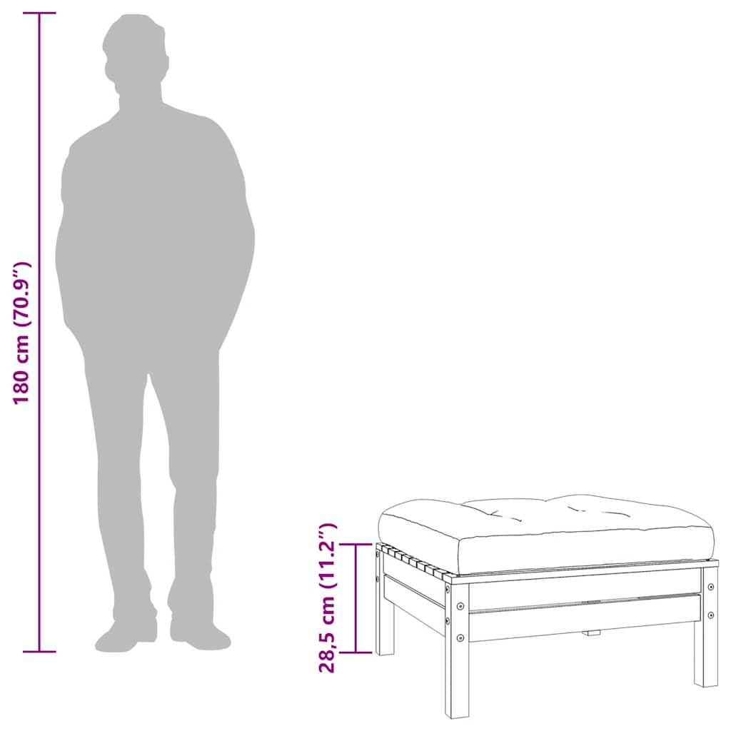 Poggiapiedi Giardino con Cuscini 2 pz Legno Massello di Douglas