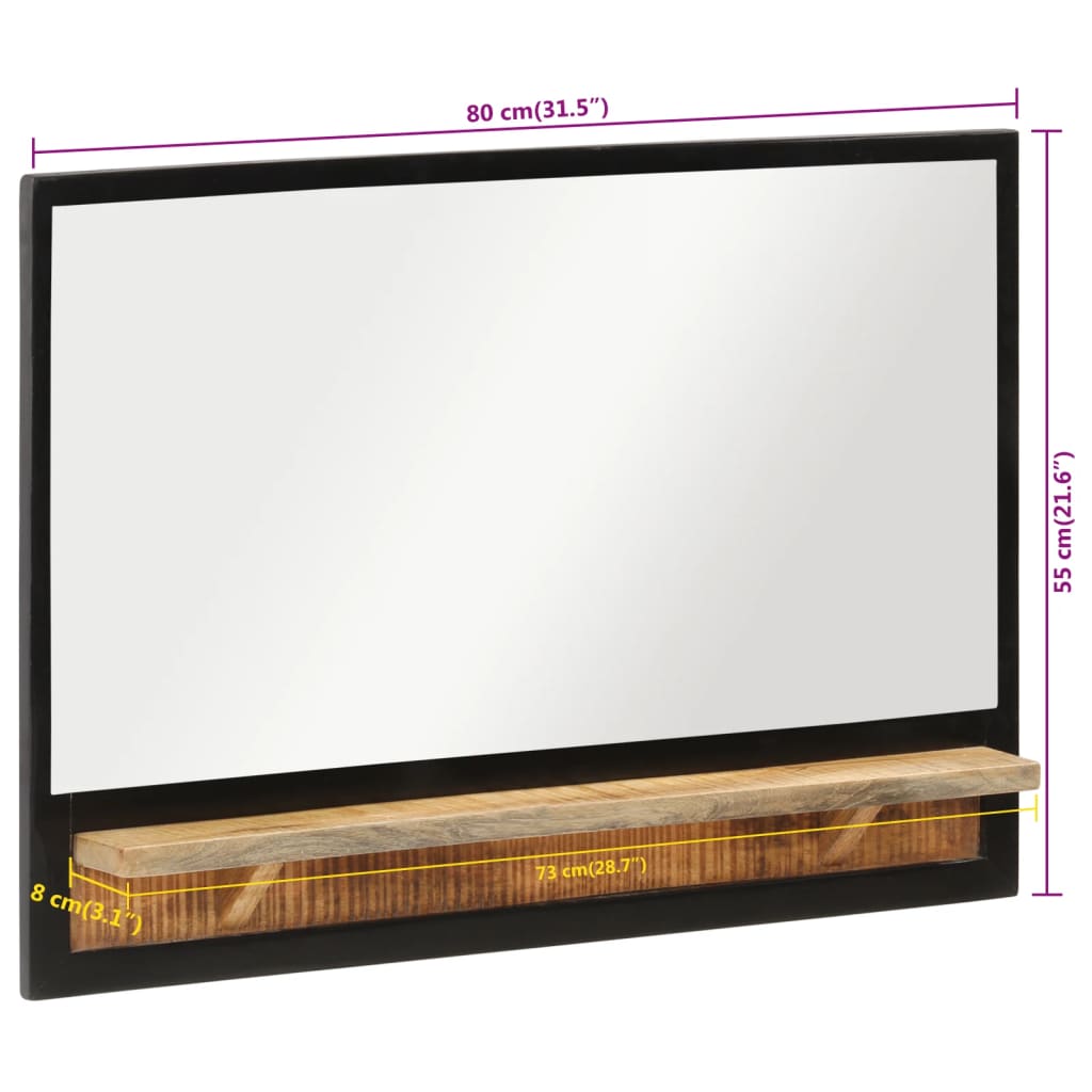 Specchio con Ripiano 80x8x55 cm Vetro e Legno Massello di Mango | homemem39