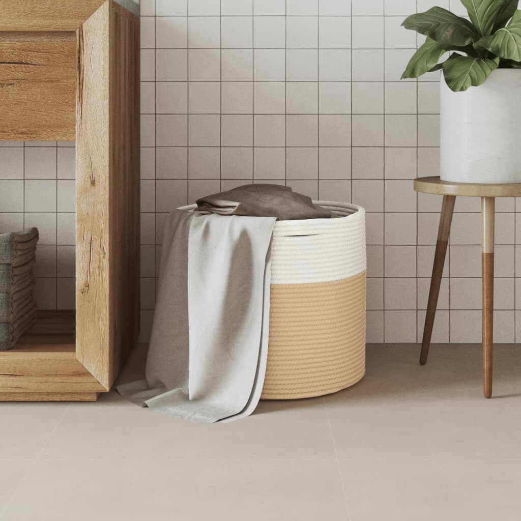 Cestino Portaoggetti Beige e Bianco Ø40x35 cm in Cotone | homemem39