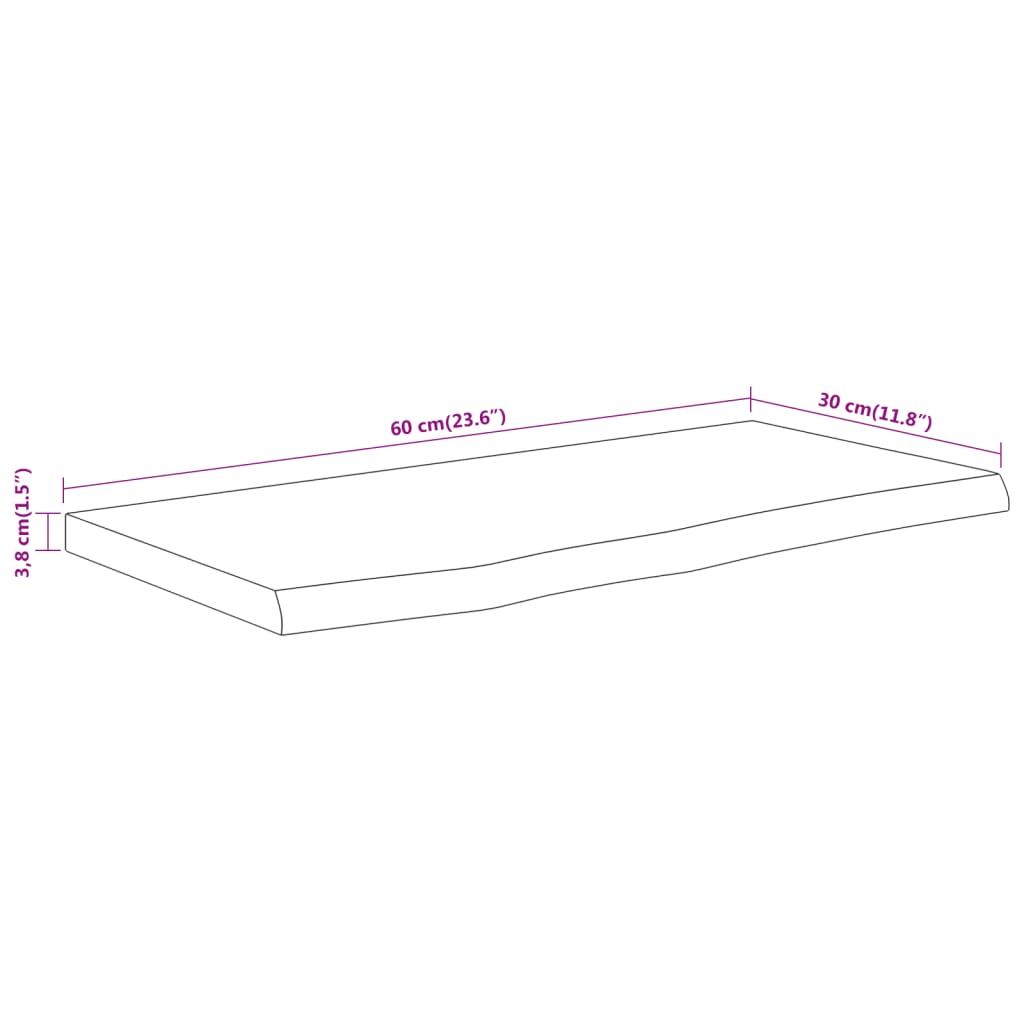Mensola a Muro 60x30x3,8cm Rettangolare Legno Acacia Bordi Vivi | homemem39