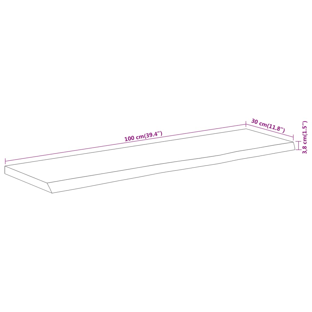 Mensola Muro 100x30x3,8cm Rettangolare Legno Acacia Bordi Vivi | homemem39