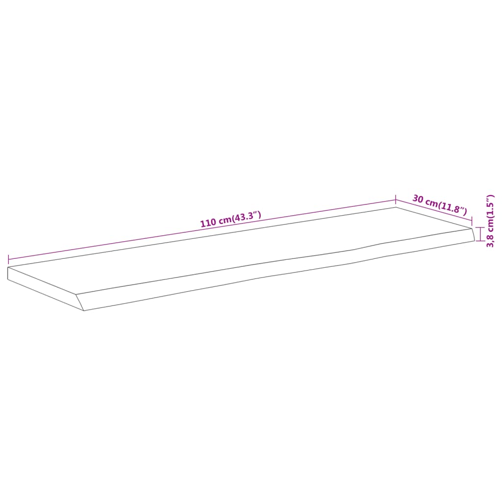 Mensola Muro 110x30x3,8cm Rettangolare Legno Acacia Bordi Vivi | homemem39