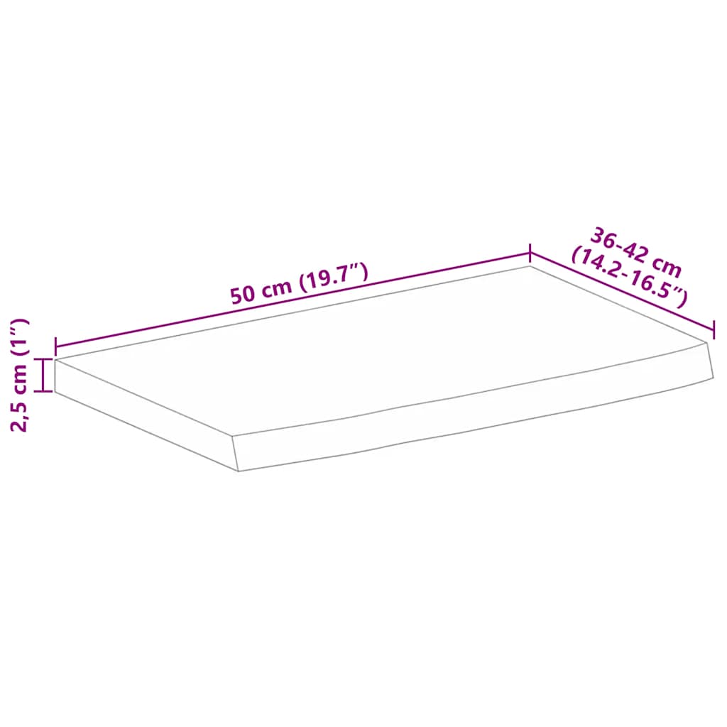 Piano Tavolo 50x40x2,5 cm Bordi Vivi Legno di Mango Grezzo