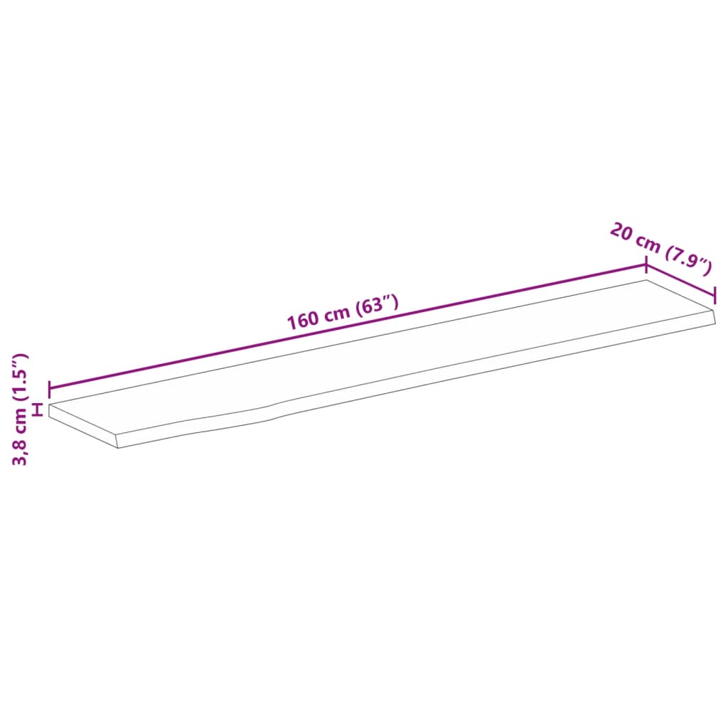 Piano Tavolo 160x20x3,8 cm Bordi Vivi Legno di Mango Grezzo