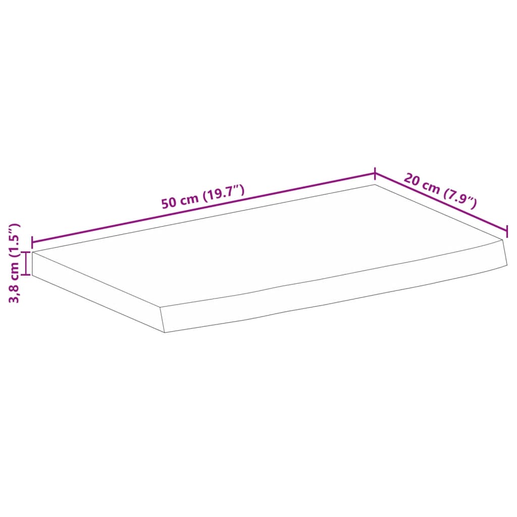 Piano Tavolo Bordi Vivi 50x20x3,8 cm in Legno Massello di Mango