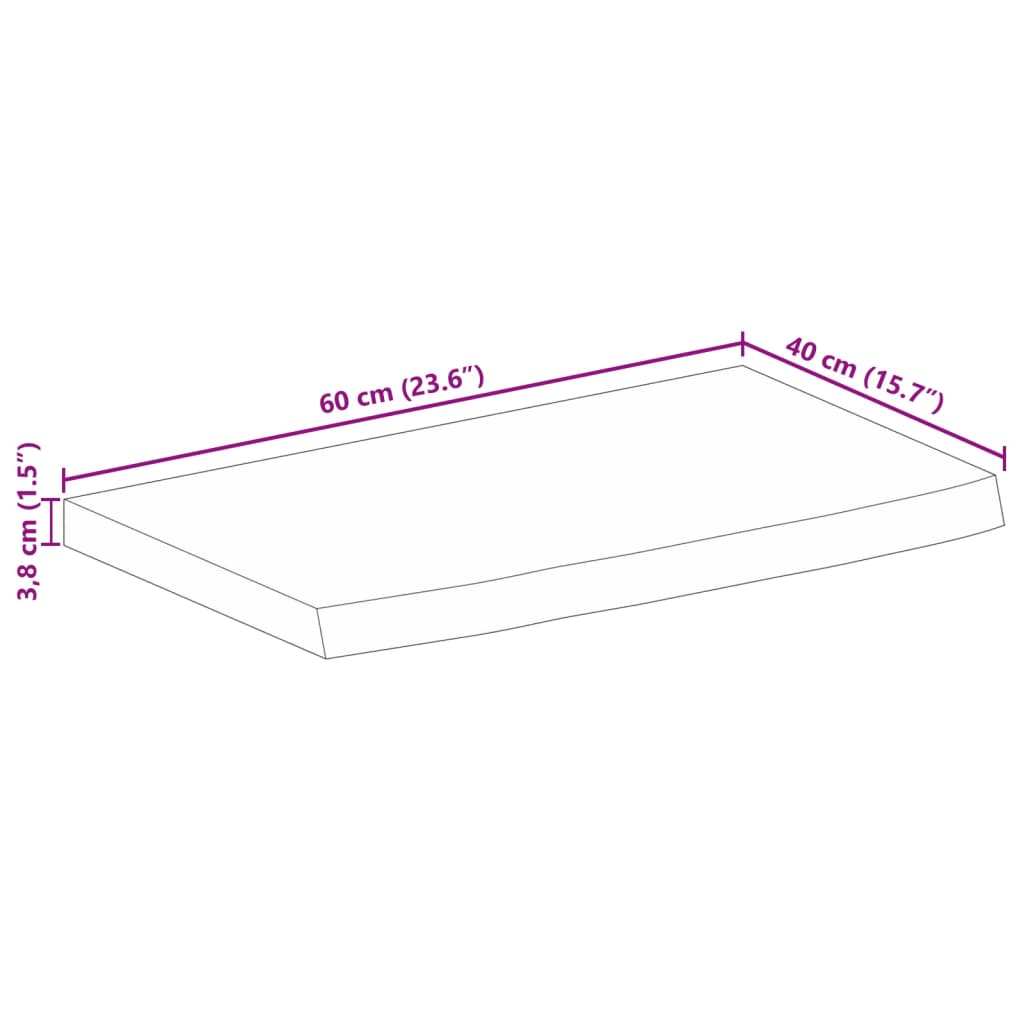 Piano Tavolo Bordi Vivi 60x40x3,8 cm in Legno Massello di Mango | homemem39