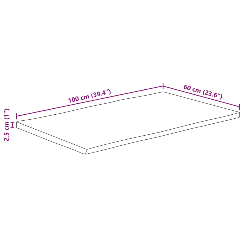 Piano Tavolo 100x60x2,5 cm Bordi Vivi in Legno Massello Mango | homemem39