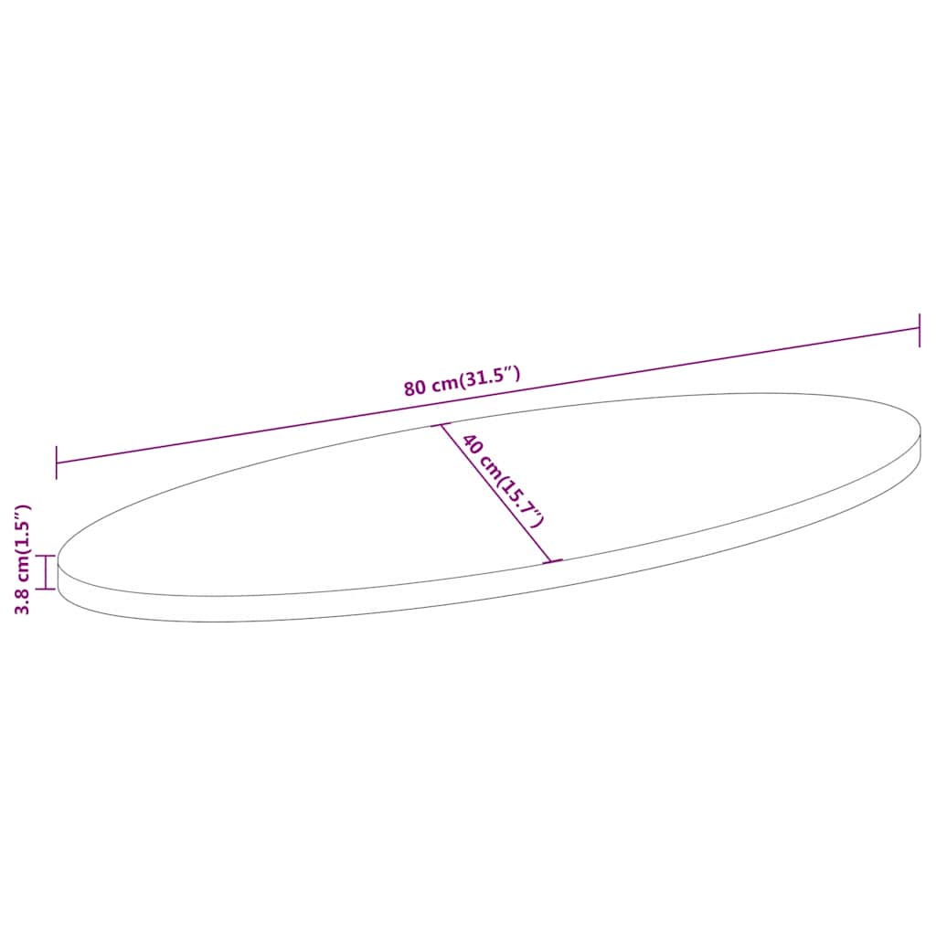 Piano Tavolo 80x40x3,8 cm Ovale in Legno Massello di Acacia