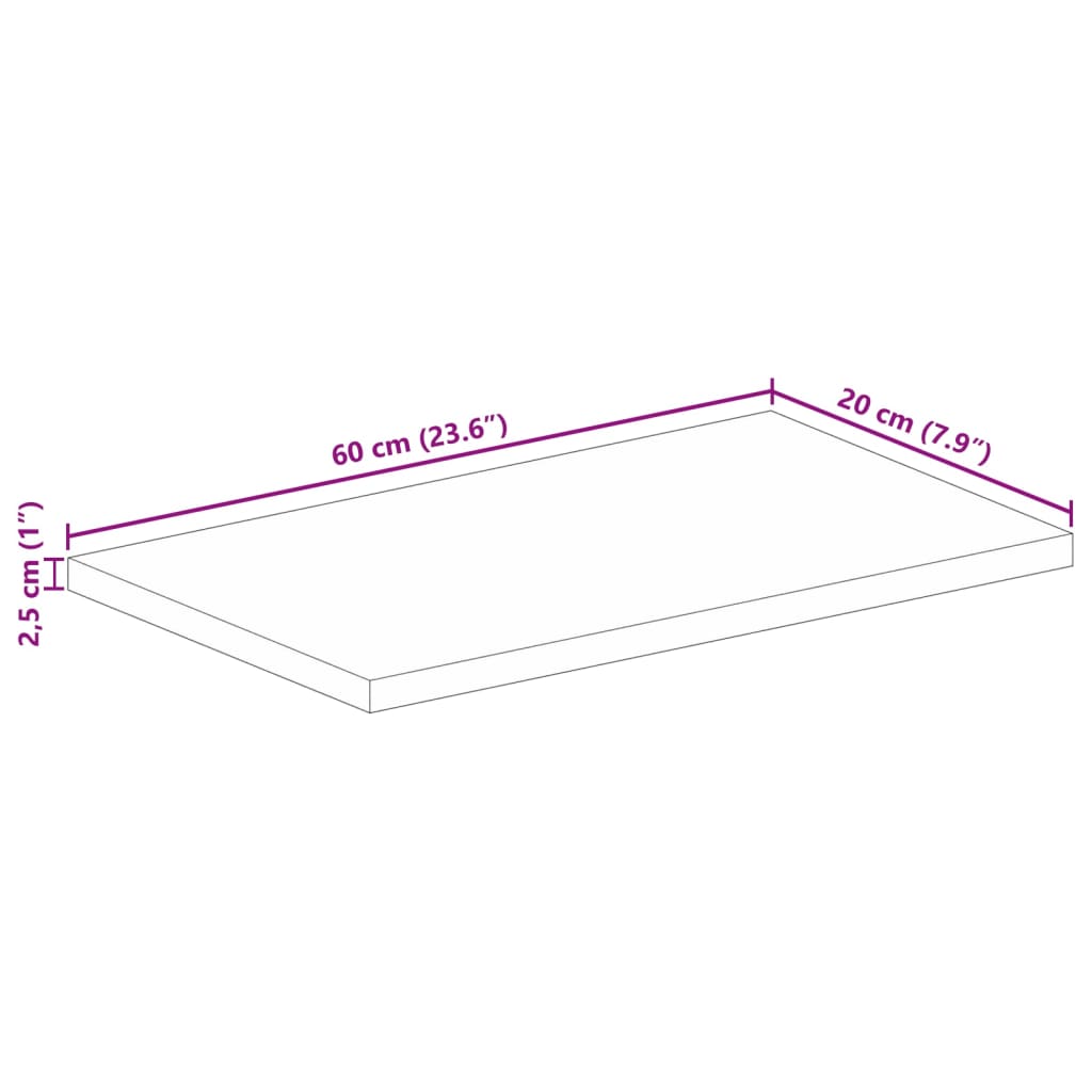 Piano per Tavolo 60x20x2,5cm Rettangolare Legno Massello Mango