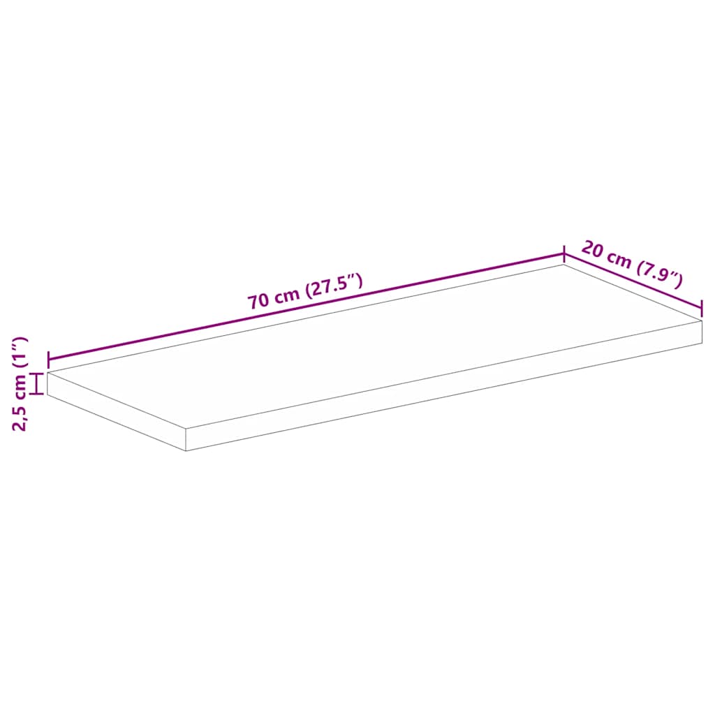 Piano per Tavolo 70x20x2,5cm Rettangolare Legno Massello Mango | homemem39