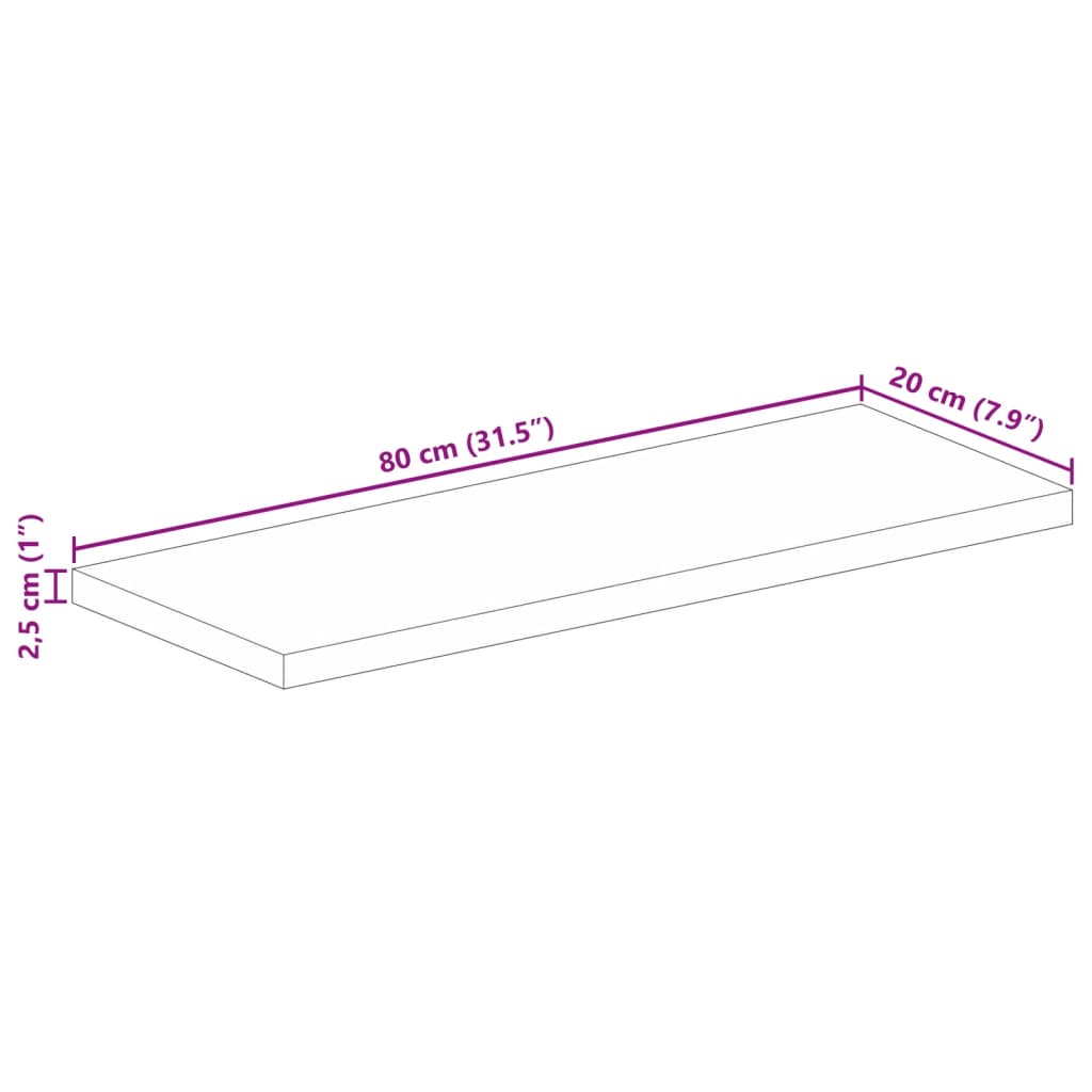 Piano per Tavolo 80x20x2,5cm Rettangolare Legno Massello Mango | homemem39