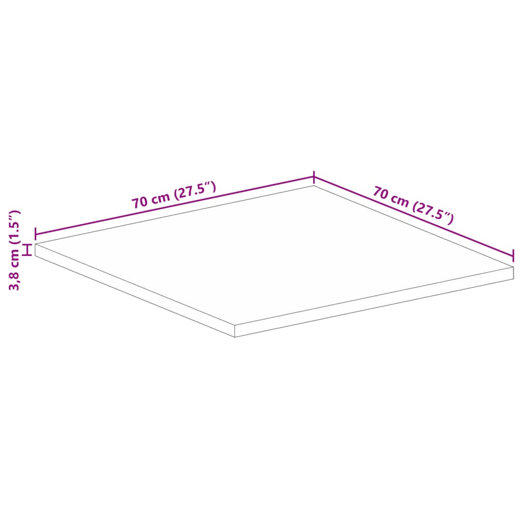 Piano per Tavolo 70x70x3,8 cm Quadrato Legno Massello di Mango | homemem39