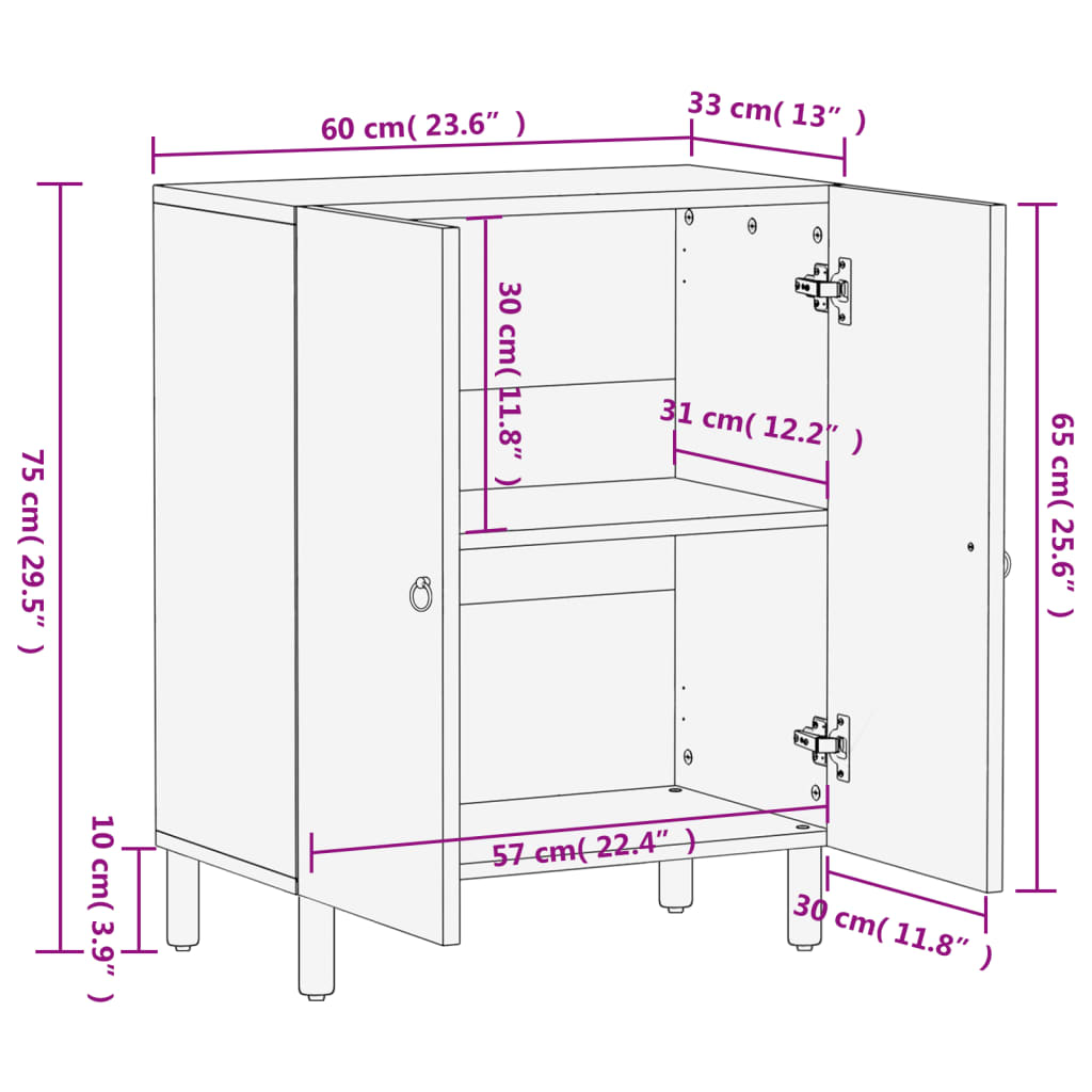 Credenza 60x33x75 cm in Legno Massello di Mango | homemem39