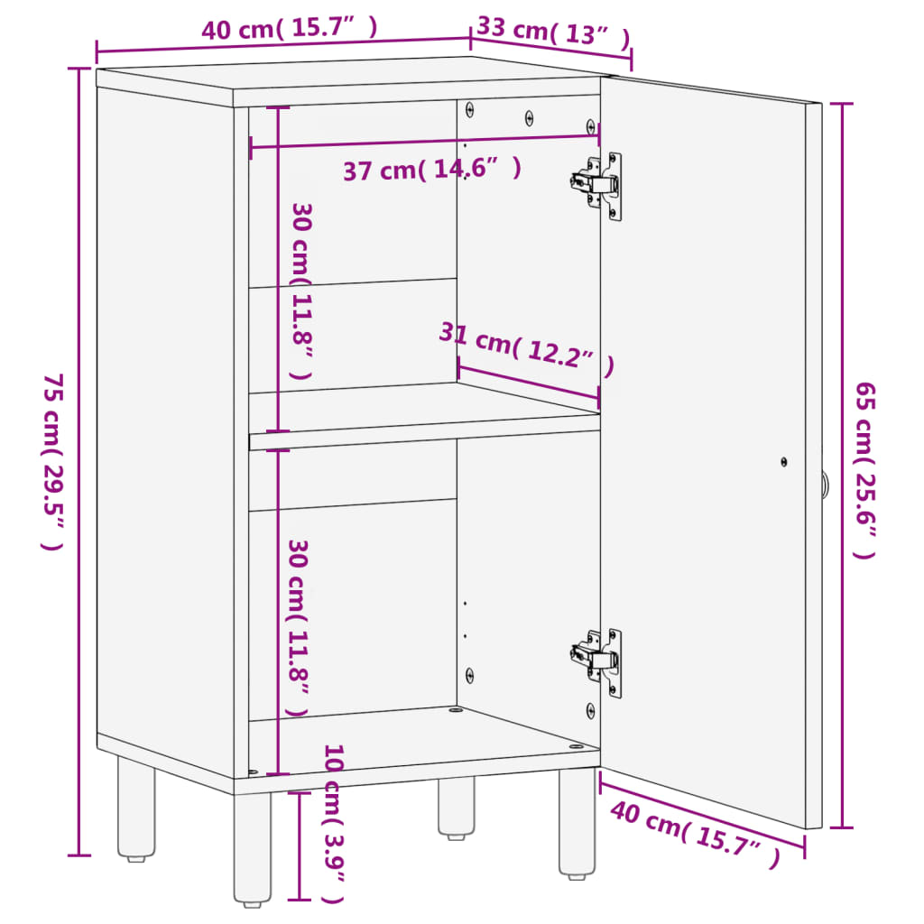 Credenza 40x33x75 cm in Legno Massello di Mango | homemem39