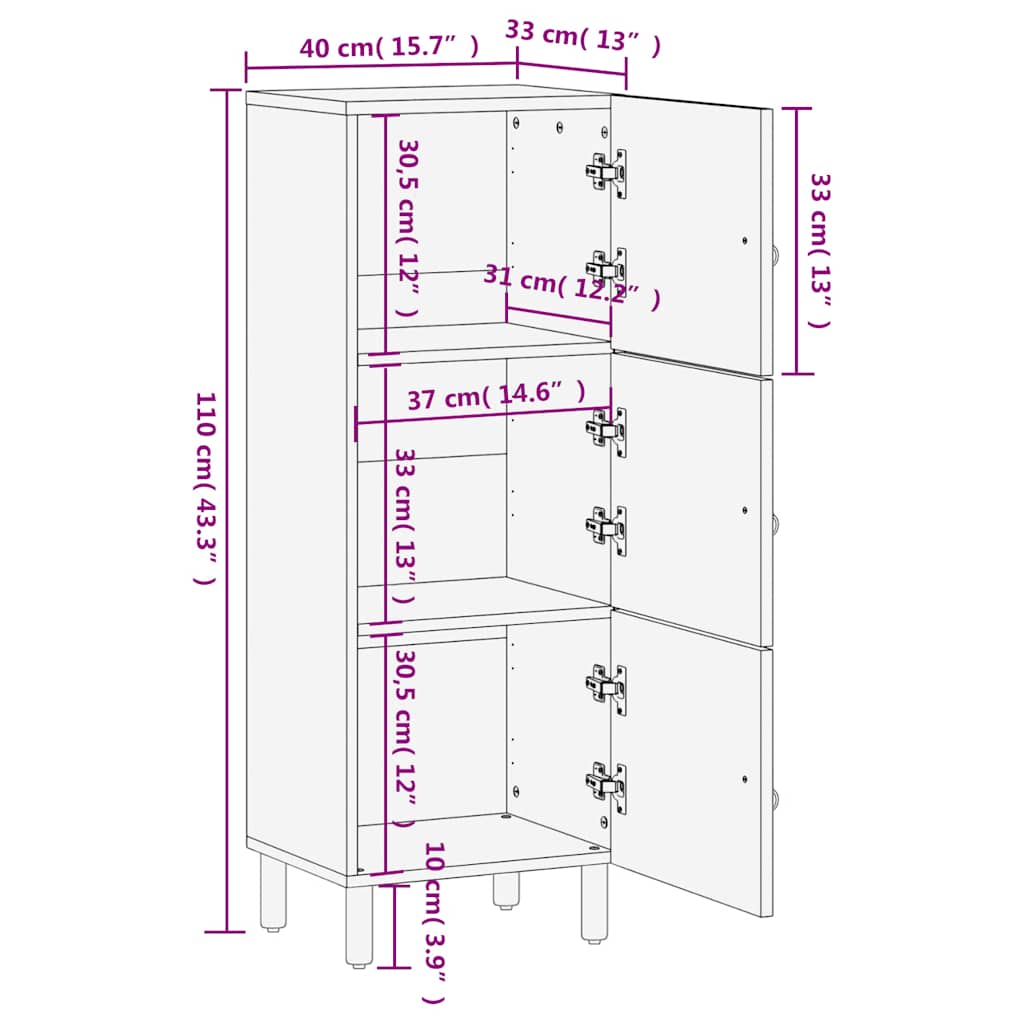 Credenza 40x33x110 cm in Legno Massello di Mango | homemem39