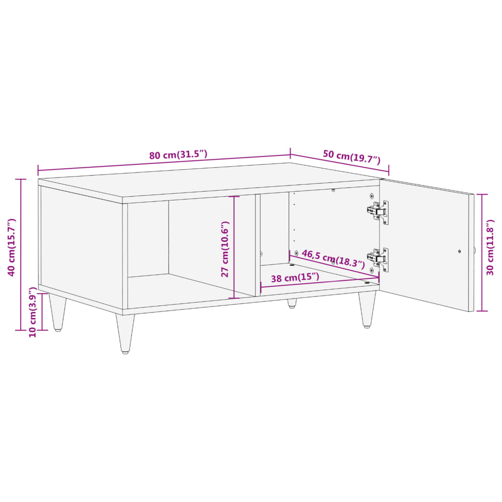 Tavolino da Salotto 80x50x40 cm Legno Massello di Mango | homemem39