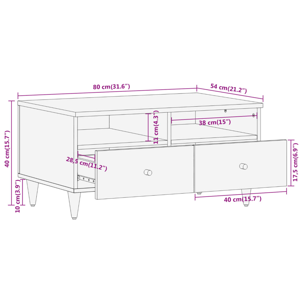 Tavolino da Salotto 80x54x40 cm in Legno Massello di Mango | homemem39