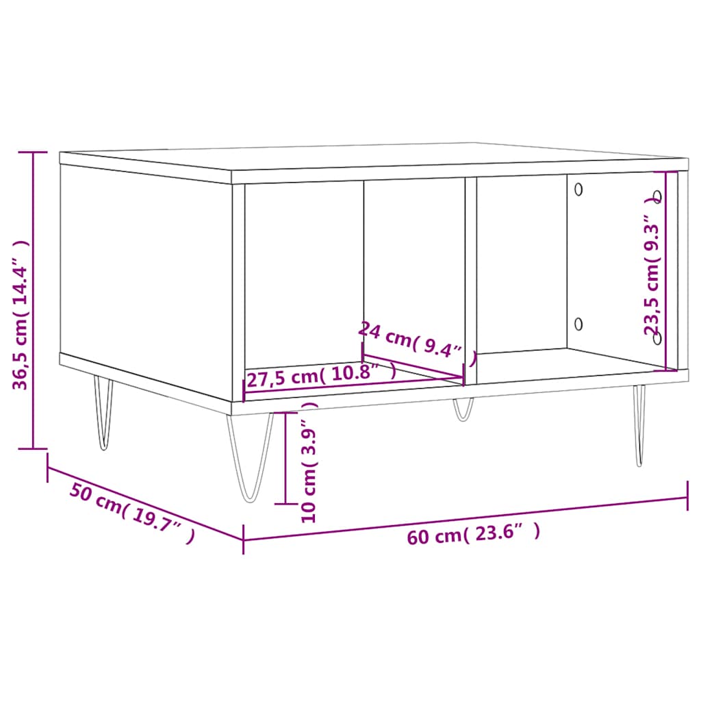 Tavolino Salotto Bianco Lucido 60x50x36,5 cm Legno Multistrato