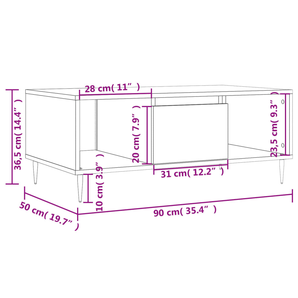 Tavolino da Salotto Bianco 90x50x36,5 cm in Legno Multistrato | homemem39