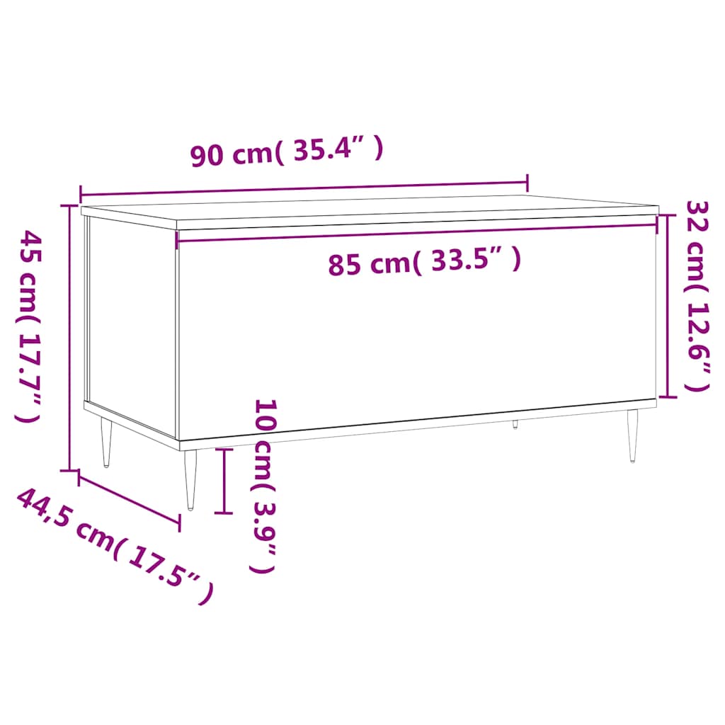 Tavolino Salotto Rovere Marrone 90x44,5x45 cm Legno Multistrato