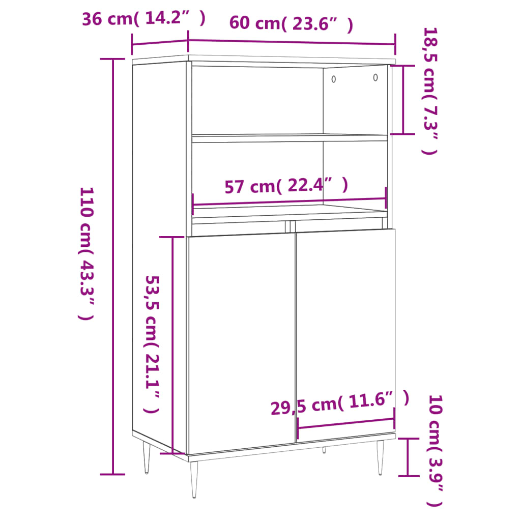 Credenza Grigio Sonoma 60x36x110 cm in Legno Multistrato | homemem39