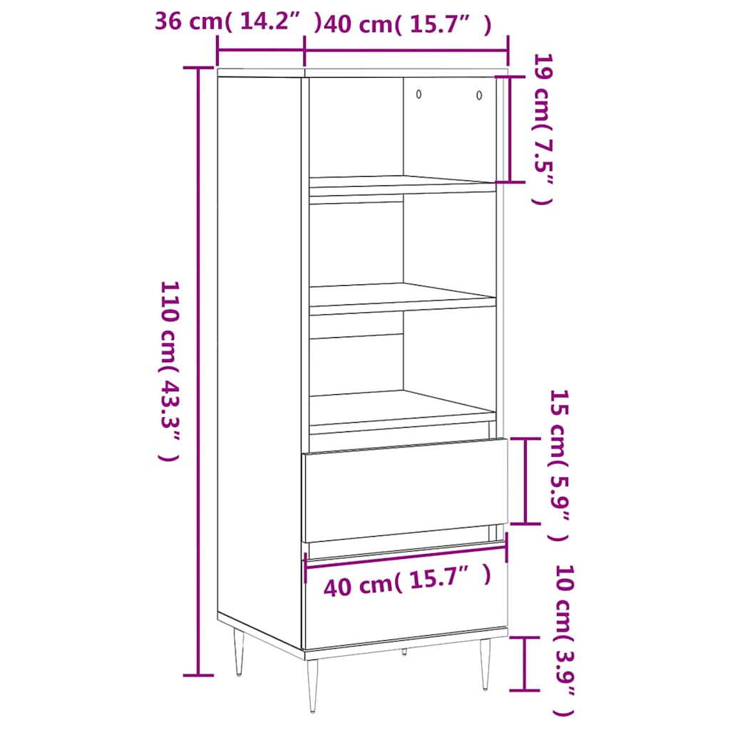 Credenza Grigio Cemento 40x36x110 cm in Legno Multistrato | homemem39