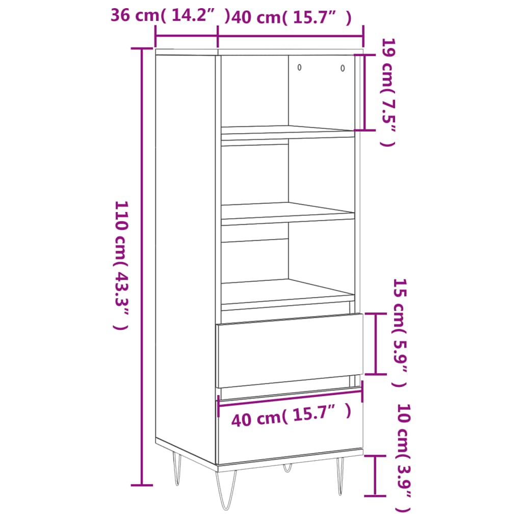 Credenza Grigio Cemento 40x36x110 cm in Legno Multistrato | homemem39