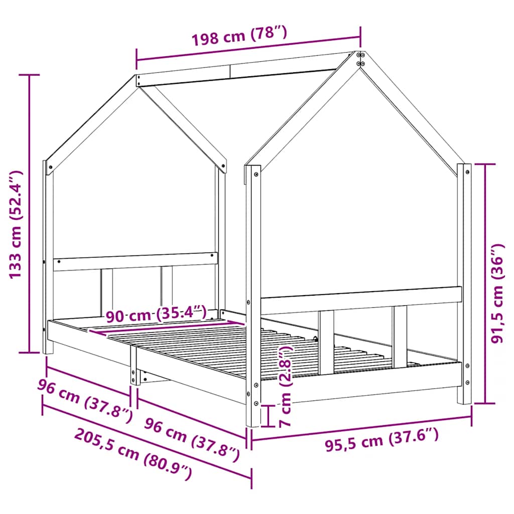 Giroletto per Bambini Bianco 90x200cm in Legno Massello di Pino | homemem39