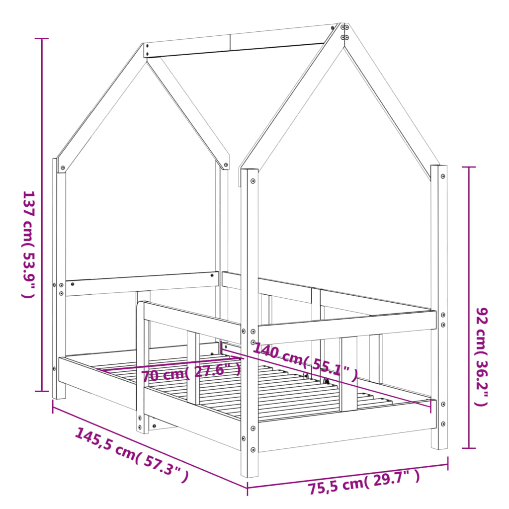 Giroletto per Bambini 70x140 cm in Legno Massello di Pino | homemem39