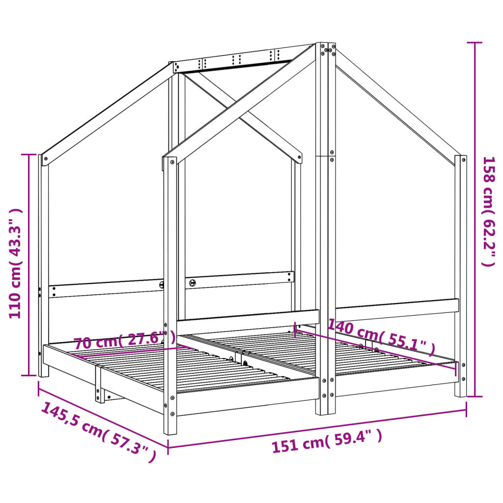 Giroletto per Bambini Bianco 2x(70x140)cm Legno Massello Pino | homemem39