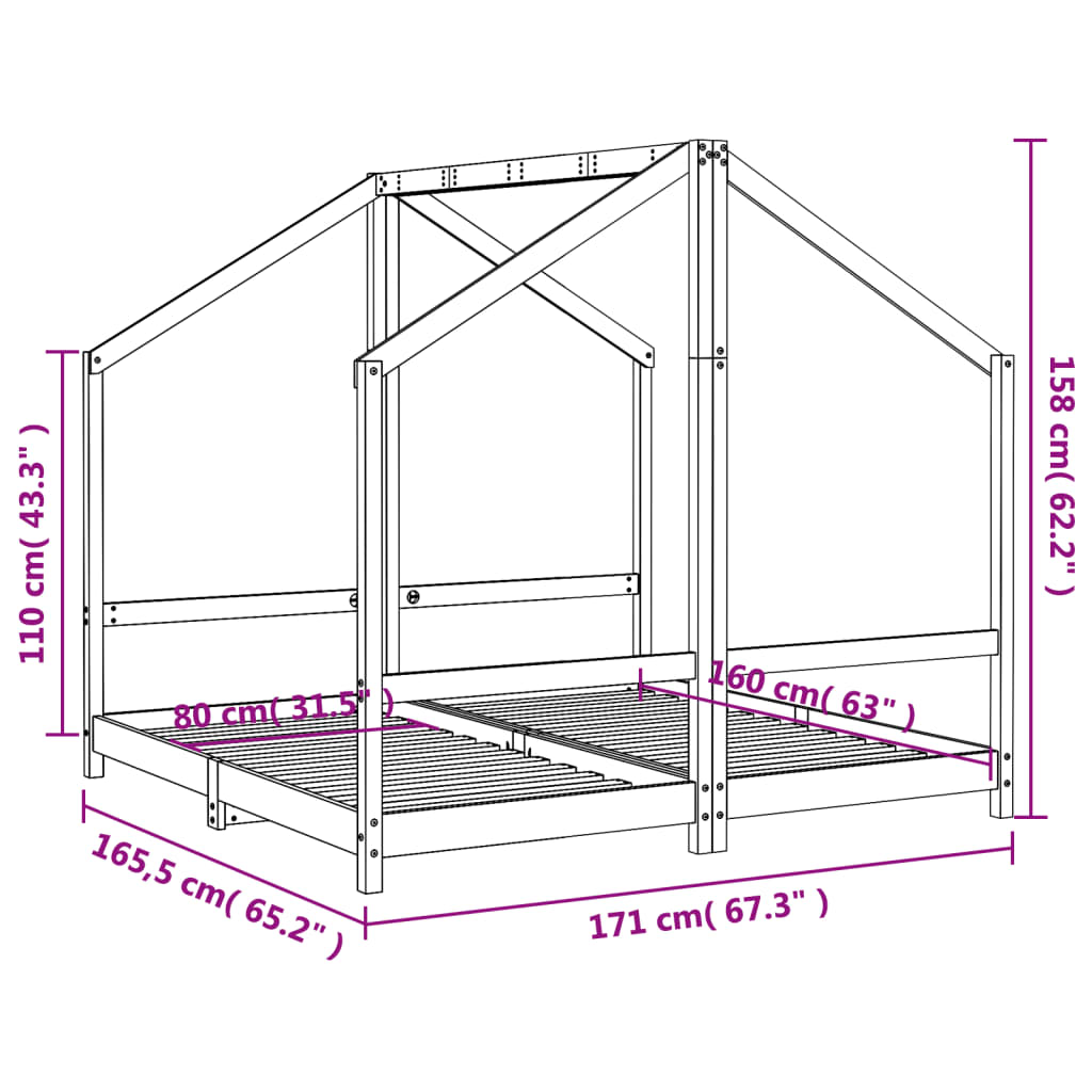 Giroletto per Bambini Bianco 2x(80x160)cm Legno Massello Pino | homemem39