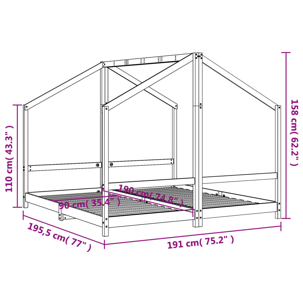 Giroletto per Bambini Bianco 2x(90x190)cm Legno Massello Pino | homemem39