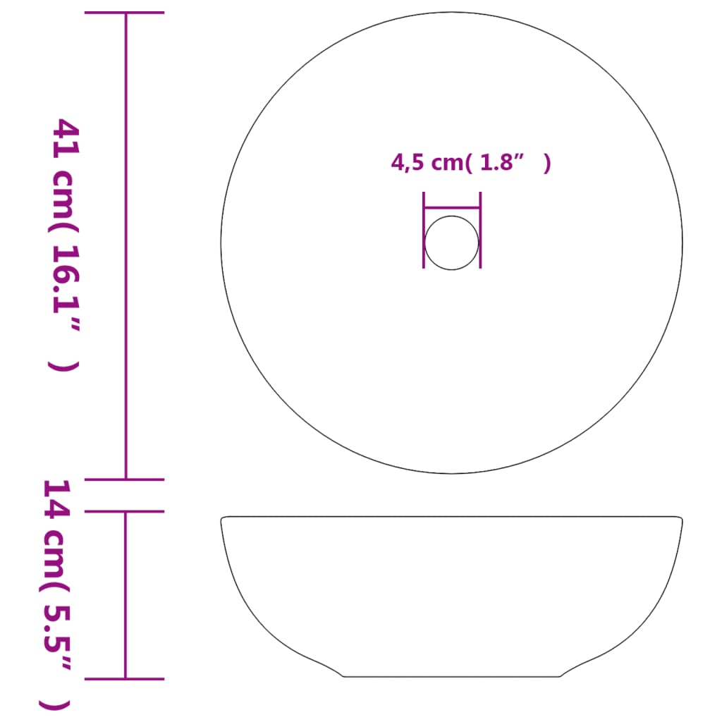 Lavabo da Appoggio Nero Rotondo Φ41x14 cm Ceramica | homemem39