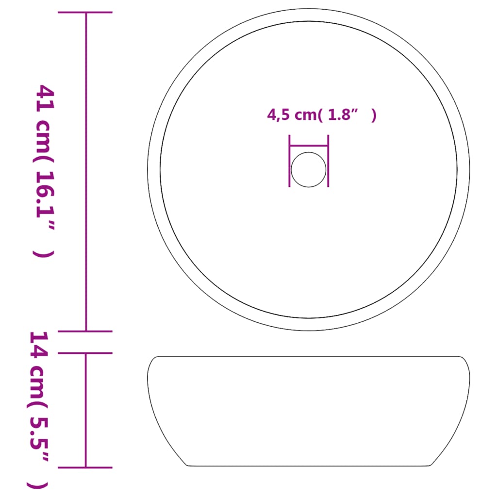 Lavabo da Appoggio Nero e Grigio Rotondo Φ41x14 cm Ceramica | homemem39