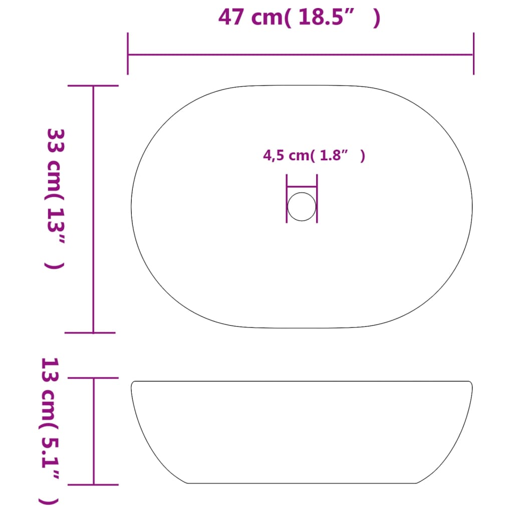 Lavabo da Appoggio Nero e Grigio Ovale 47x33x13 cm Ceramica | homemem39