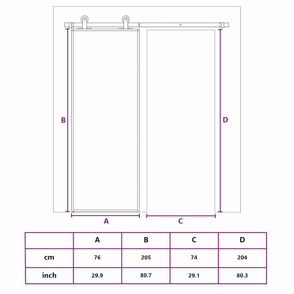 Porta Scorrevole Nera 76x205 cm in Vetro Temperato e Alluminio