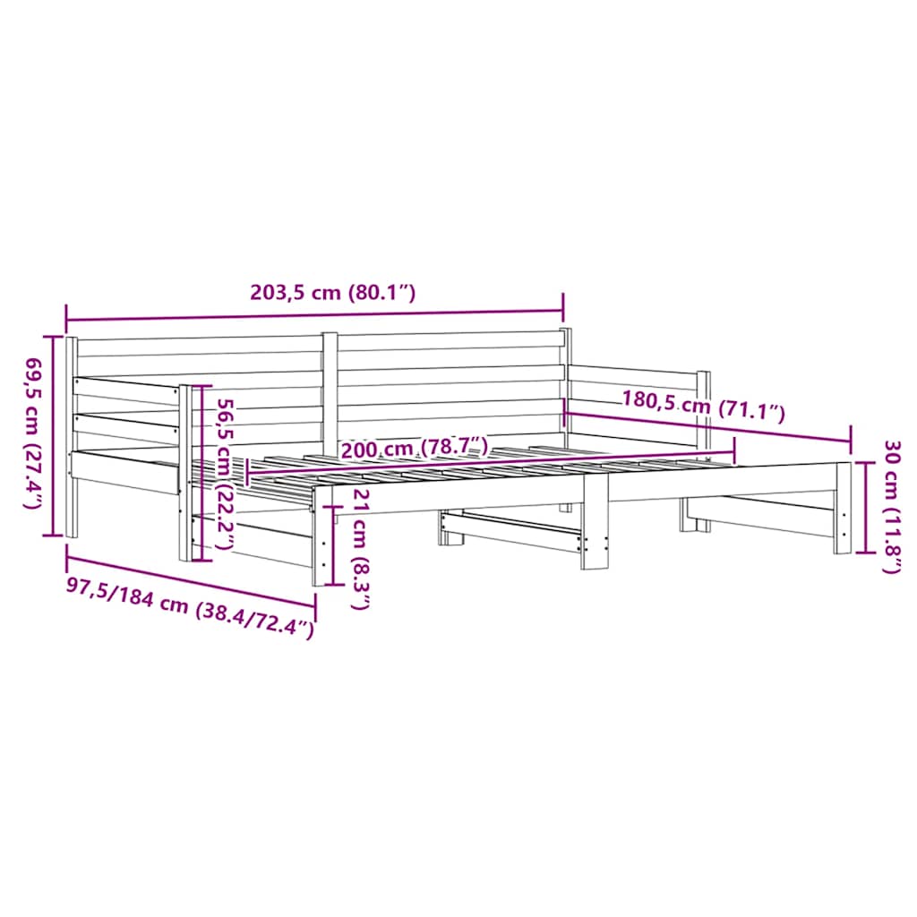 Divano Letto con Letto Estraibile 90x200cm Legno Massello Pino | homemem39