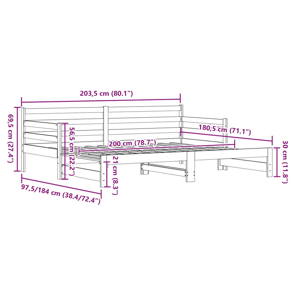 Divano Letto con Letto Estraibile 80x200cm Legno Massello Pino | homemem39