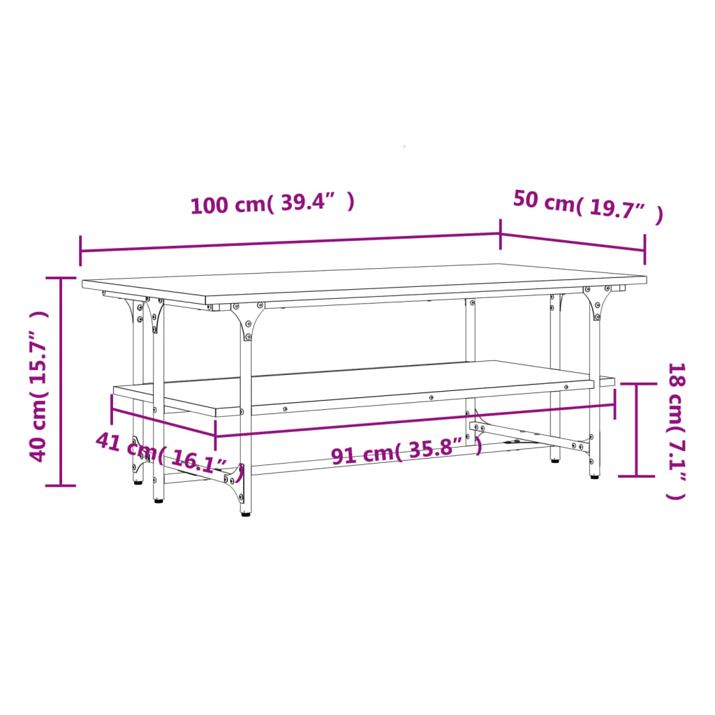Tavolino Salotto Nero 100x50x40cm Legno Multistrato | homemem39