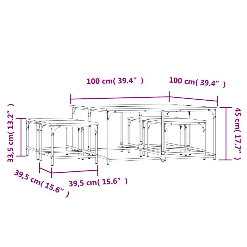 Tavolini Impilabili 5 pz Neri in Legno Multistrato | homemem39