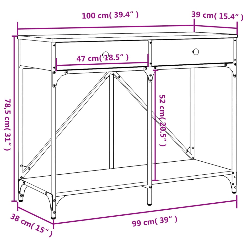 Tavolo Consolle Grigio Sonoma 100x39x78,5 cm Legno Multistrato | homemem39